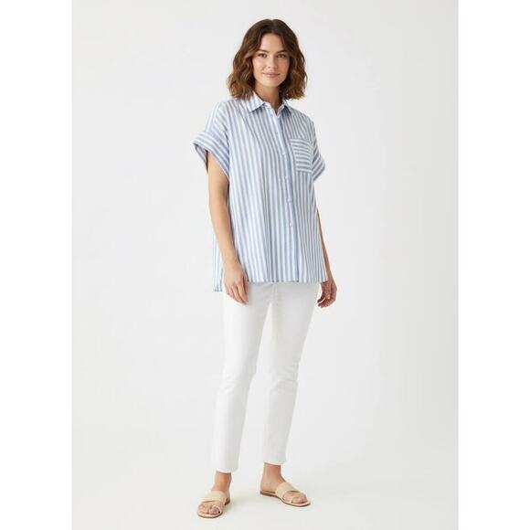 Casa Cabana Tops - Casa Cabana Women’s XS Blue & White Stripe Short Sleeve Button Up Shirt
